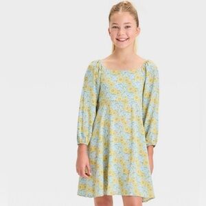 Beetlejuice XL Girls' Astrid Floral Long Sleeve Sundress